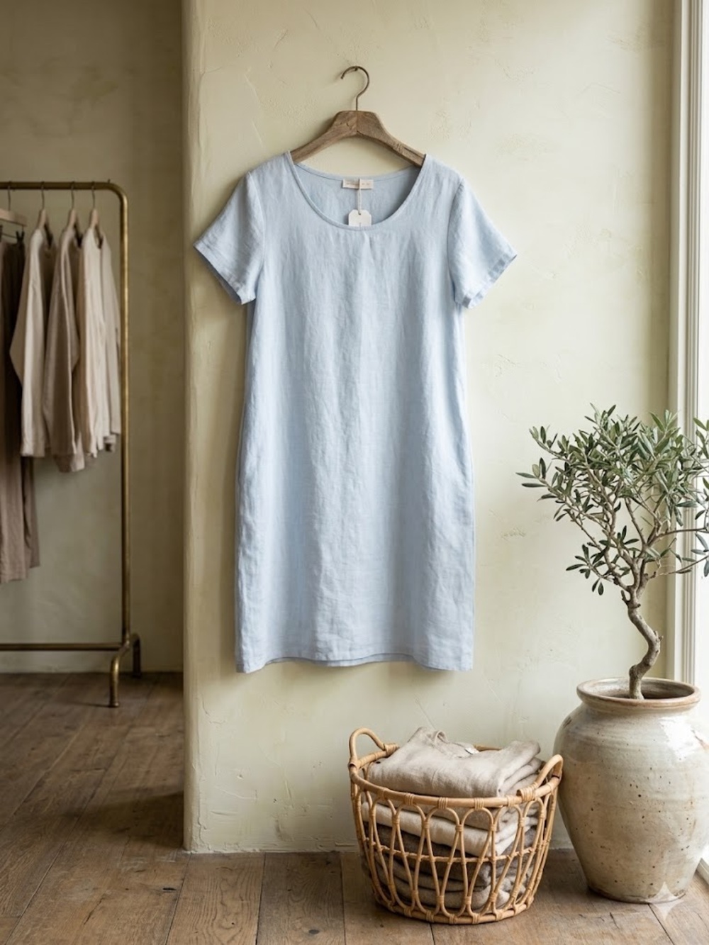 NWT CP Shades Short Sleeve Linen Shift Dress in Pale Blue - Picture 2 of 5